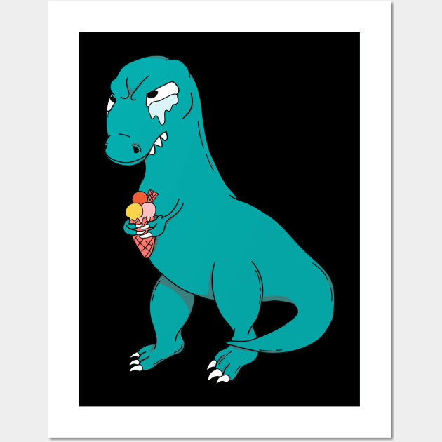 Funny T-Rex Dino with Ice Cream Wall Art by Foxxy Merch